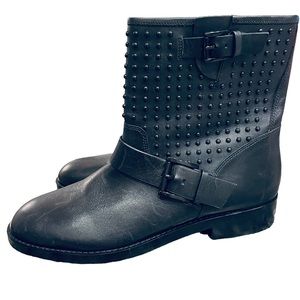 MICHAEL KORS Reeves Studded Leather Moto boots biker black grey Women’s 7.5